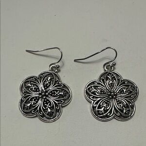 Silver Floral Filigree Drop Earrings - Women Jewelry
